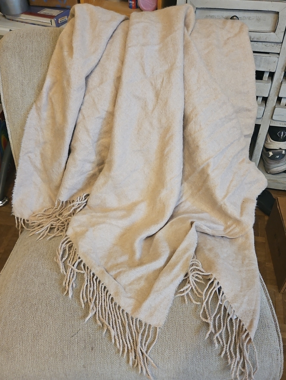 Berkshire Canvas Alpaca Soft Beige Fringe Throw Blanket 50x70